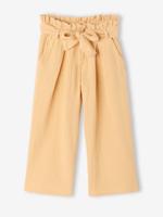 Wijde korte broek 'paperbag' voor meisjes, van katoengaas geel