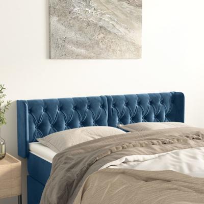 Hoofdbord met randen 147x16x78/88 cm fluweel donkerblauw