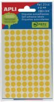 Apli ronde etiketten in etui diameter 8 mm, geel, 288 stuks, 96 per blad (2044)