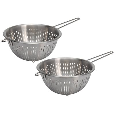 Set van 2x stuks zilveren RVS vergieten/zeven met handvat 24 x 13 cm