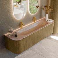 Badmeubel Mondiaz Kurve-Dlux | 170 cm | Meubelkleur Dusk | Wastafelkleur Saba | Solid surface | Wasbak midden spoelbak | 2 kraangaten