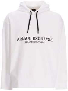 Armani Exchange logo-print cotton hoodie - Blanc