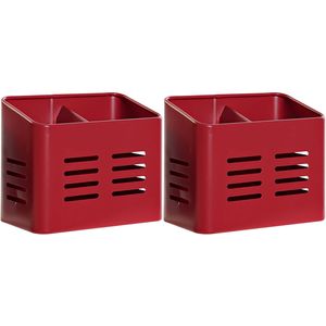 Keukengerei houder - 2x - rood - 16 x 9 x 13 cm - metaal - vintage