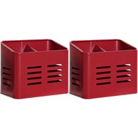 Keukengerei houder - 2x - rood - 16 x 9 x 13 cm - metaal - vintage - thumbnail