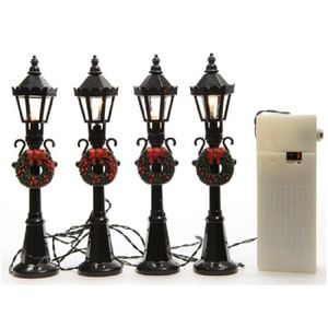 Kerstdorp onderdelen/materialen 8x miniatuur lantaarnpalen met licht