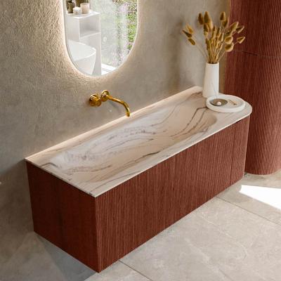 Badmeubel Mondiaz Kurve-Dlux | 125 cm | Meubelkleur Ruby | Wastafelkleur Nata | Solid surface | Wasbak linker zijde spoelbak | Zonder kraangat(en)