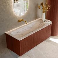 Badmeubel Mondiaz Kurve-Dlux | 125 cm | Meubelkleur Ruby | Wastafelkleur Nata | Solid surface | Wasbak linker zijde spoelbak | Zonder kraangat(en)