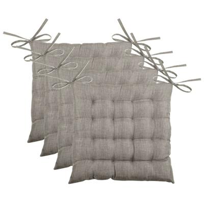 Stof Textile stoelkussen BEA - 4x - beige - 40 x 40 x 4 cm - touwtjes sluiting - binnen/buiten