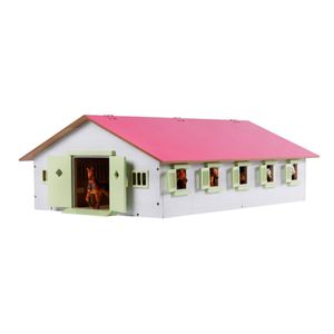 Kids Globe paardenstal met 9 boxen - 1:32 hout roze