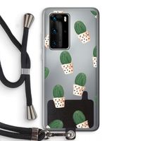 Cactusprint roze: Huawei P40 Pro Transparant Hoesje met koord