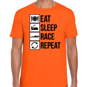 Eat sleep race repeat supporter / race fan t-shirt oranje voor heren