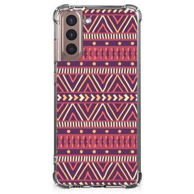 Samsung Galaxy S21 Plus Doorzichtige Silicone Hoesje Aztec Paars Samsung Galaxy S21 Plus Doorzichtige Silicone Hoesje Aztec Paars