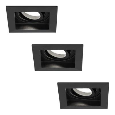 Set van 3 Durham vierkante LED inbouwspots - 5 Watt 400 lumen - 6000K daglicht wit - GU10 - Dimbaar Kantelbaar - Voor binnen - Zwart