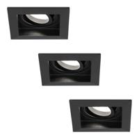 Set van 3 Durham vierkante LED inbouwspots - 5 Watt 400 lumen - 6000K daglicht wit - GU10 - Dimbaar Kantelbaar - Voor binnen - Zwart