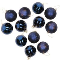 12x stuks luxe gedecoreerde glazen kerstballen blauw 6 cm - thumbnail