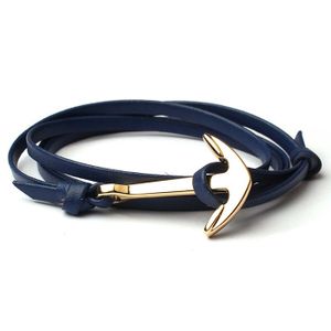 Anker armband leren koord blauw met goud