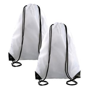 Sport gymtas/draagtas met rijgkoord - 2x - wit - 34 x 44 cm - polyester - verstevigde hoeken