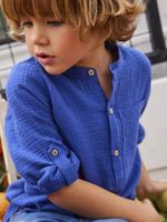 Jongensoverhemd van katoengaas met oprolbare mouwen lichtblauw - thumbnail