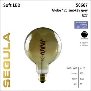 LED Globelamp 125 smokey grey 6W 160 Lumen 1900K E27 dimbaar Segula