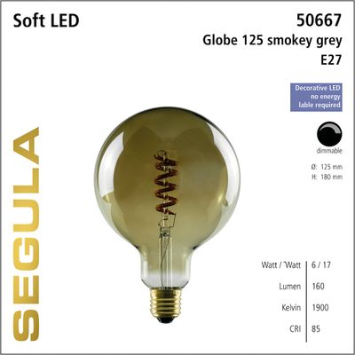 LED Globelamp 125 smokey grey 6W 160 Lumen 1900K E27 dimbaar Segula