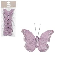 House of Seasons vlinders op clip - 6x stuks - lila paars - 10 cm   -