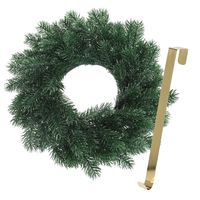 Kerstkrans 35 cm - blauwgroen - met gouden hanger/ophanghaak - kerstversiering - thumbnail