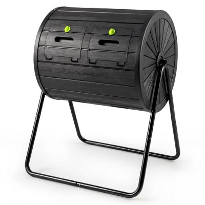 Trommelcomposter 142 L Compostbak voor Buiten met 2 Kamers 2 Afsluitbare Deuren-Zwart