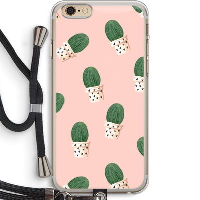 Cactusprint roze: iPhone 6 PLUS / 6S PLUS Transparant Hoesje met koord