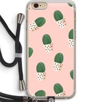 Cactusprint roze: iPhone 6 PLUS / 6S PLUS Transparant Hoesje met koord