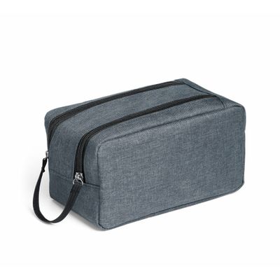 Toilettas dubbele rits en hengsel - blauw - 22 x 11 x 11 cm - polyester - kind/volwassenen