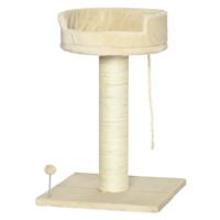 PawHut Kattenboom met krabpaal en kattenbed, inclusief kattenspeelgoed, 55 x 55 x 83 cm, Beige