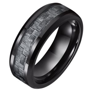 Wolfraam heren ring Tom Jaxon zwart Glans Carbon Fibre Inlay-22mm