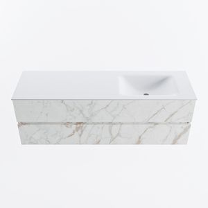 MONDIAZ VICA 150cm badmeubel onderkast Carrara 2 lades. Wastafel CLOUD rechts zonder kraangat, kleur Talc.