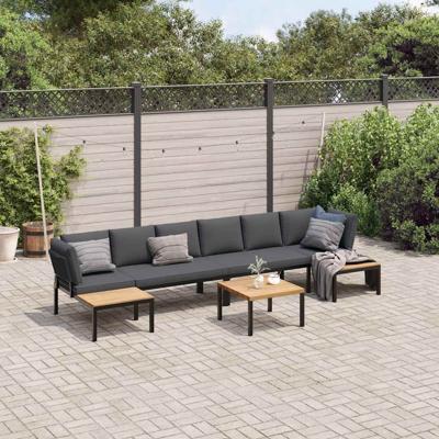 5-delige Loungeset met kussens aluminium zwart