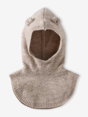 Bivakmuts met slabbetje voor babymeisjes gemêleerd beige