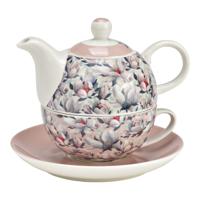 Set theepotten met magnolia-bloemendecor, 3-delig, van porselein, pink/roze (B/H/D) 15x16x15 cm 400 ml/250 ml