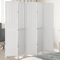 Kamerscherm met 5 panelen massief paulowniahout wit