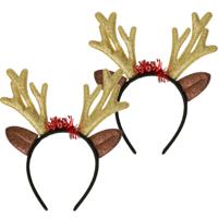 Kerst diadeems/haarbanden - 2x st - rendier gewei - goud - 25 cm