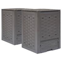 Compostbakken 2 st 600 L 60x60x83 cm kunststof rattan bruin Compostbakken 2 st 600 L 60x60x83 cm kunststof rattan bruin