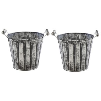 Emmer/plantenpot/bloempot - 2x - zink - antraciet/grijs - D17 x H15 cm