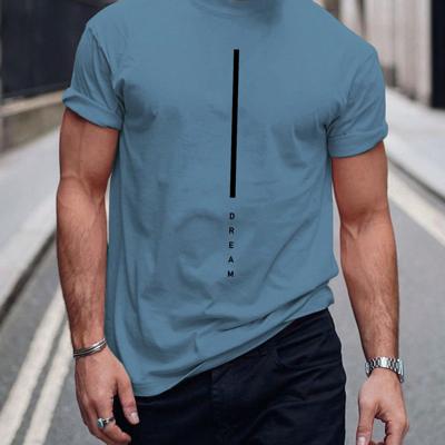 Bon&Bon Men's Letter Printed Round Neck T-Shirt - Burgundy Summer Tee Blue / XXL