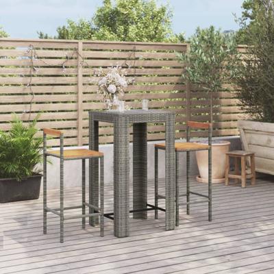 3-delige Tuinbarset poly rattan en massief acaciahout grijs