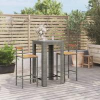 3-delige Tuinbarset poly rattan en massief acaciahout grijs