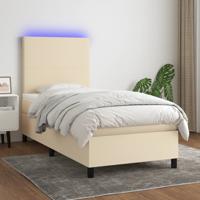 Boxspring met matras en LED stof crèmekleurig 100x200 cm