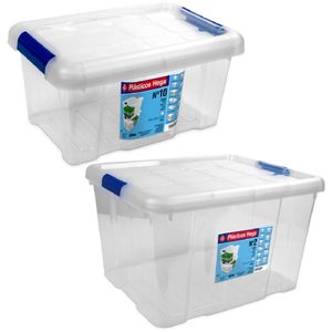 4x Opbergboxen/opbergdozen met deksel 5 en 25 liter kunststof transparant/blauw