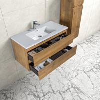 Badkamermeubel Tieme in mat eiken 100x50x48cm met witte wastafel