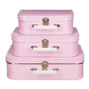 Kinderkoffertje kraamcadeau roze met stippen 25 cm