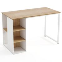 115 cm Computertafel Modern Thuiskantoor met 5 Opbergvakken Bureau voor PC-werkplek Naturel + Wit