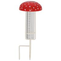 World of Weather Regenmeter - vliegenzwam - rood - glas - met grondpin - 34 cm