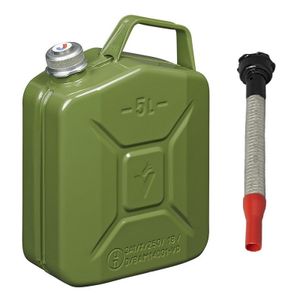 Metalen jerrycan legergroen voor brandstof met magnetische dop 5 liter incl. grijze schenktuit